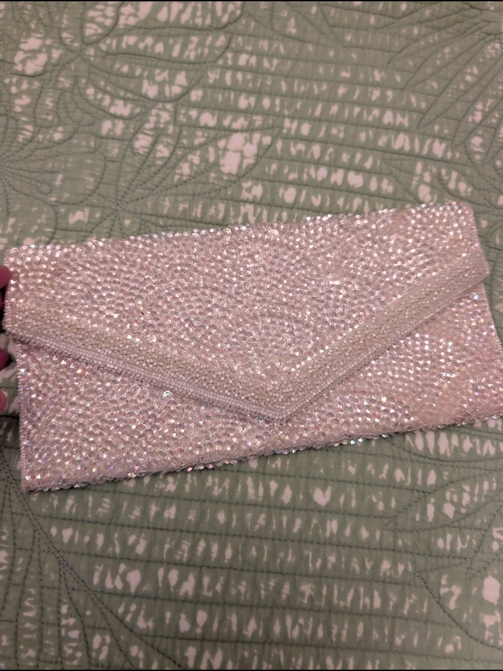 Beaded Embellished Pink Sequin Envelope Clutch